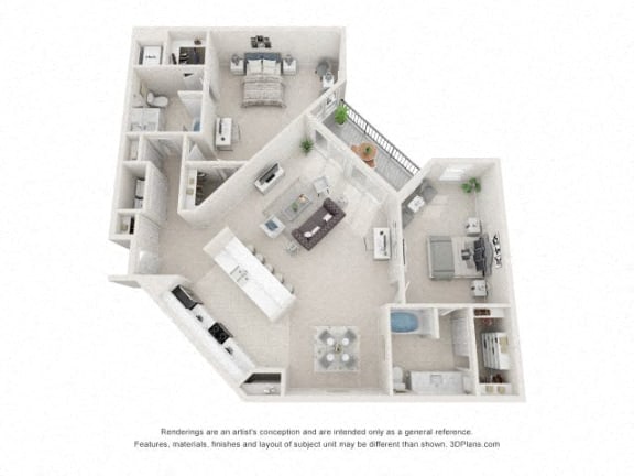 Floor plan for 2 beds, 2 baths, 1523 sqft